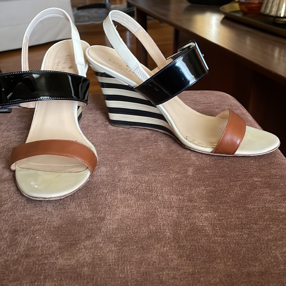 Kate Spade Striped Patent Leather Strapy Wedges